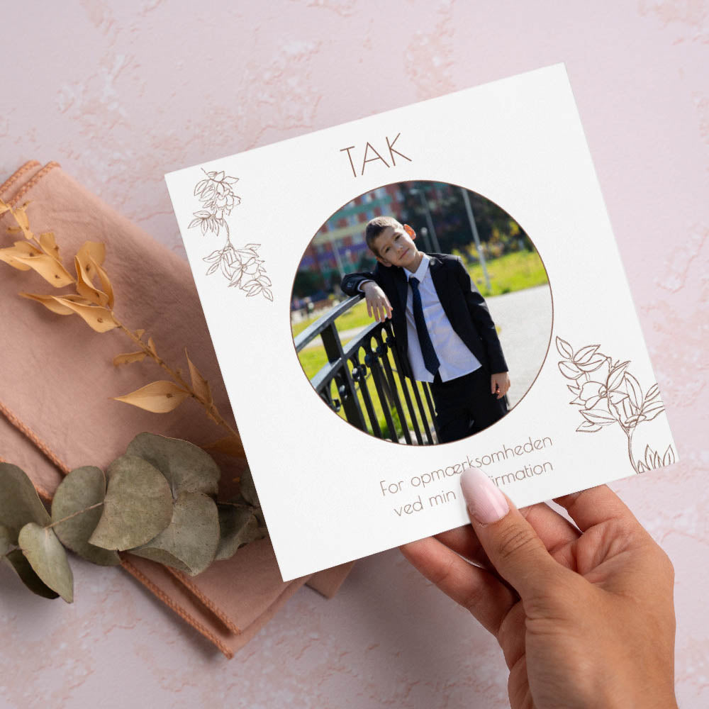 Takkekort til Konfirmation - Design 5 med Konvolutter