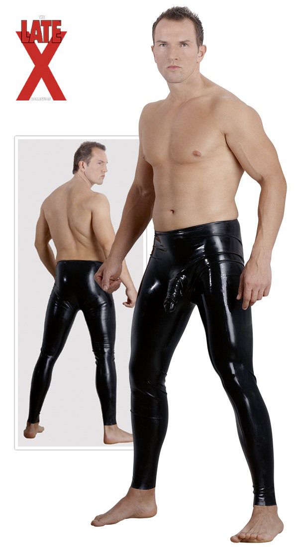 Latex Bukser med Penis Sleeve - Sort Anatomisk Design