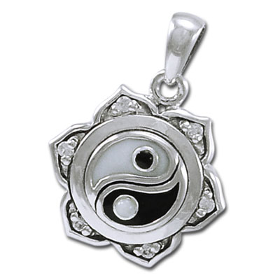 Yin Yang Lotus Vedhæng i Sølv med Zirkonia