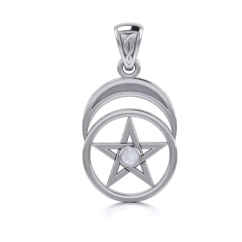 Pentagram Vedhæng med Månesten i Sølv - Uden Kæde