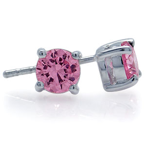 Sølv ørestikker med pink zirkonia - 6mm pr. par