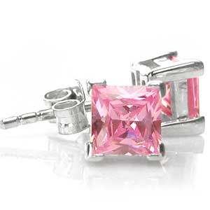 Ørestikker med Pink Zirkonia - Elegante 6mm Sølvøreringe