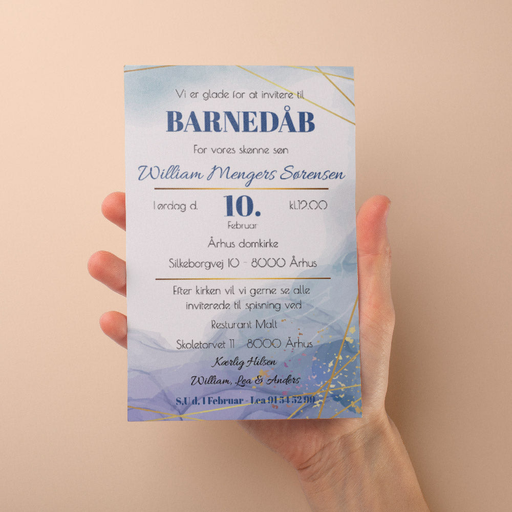 Barnedåb Indbydelse - Design 7 med Smukke Konvolutter