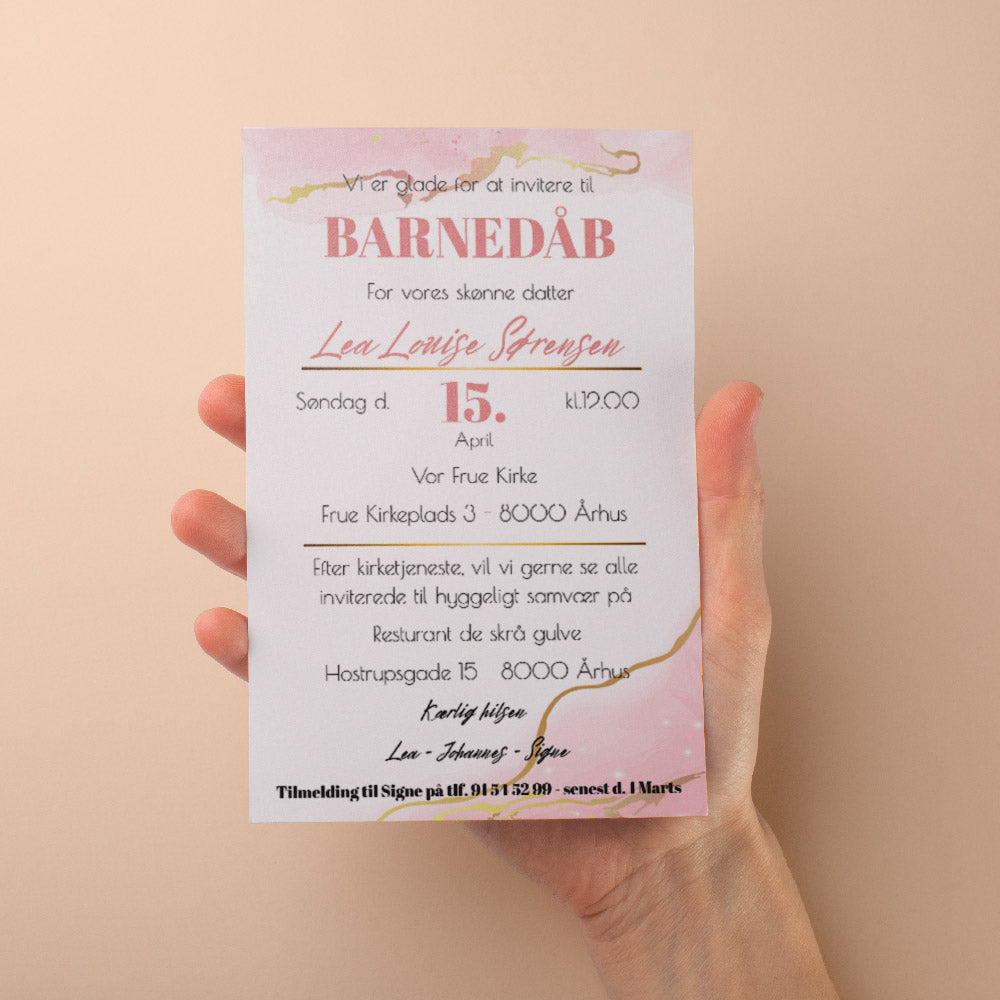 Barnedåb Indbydelse - Design 6 med Smukke Konvolutter