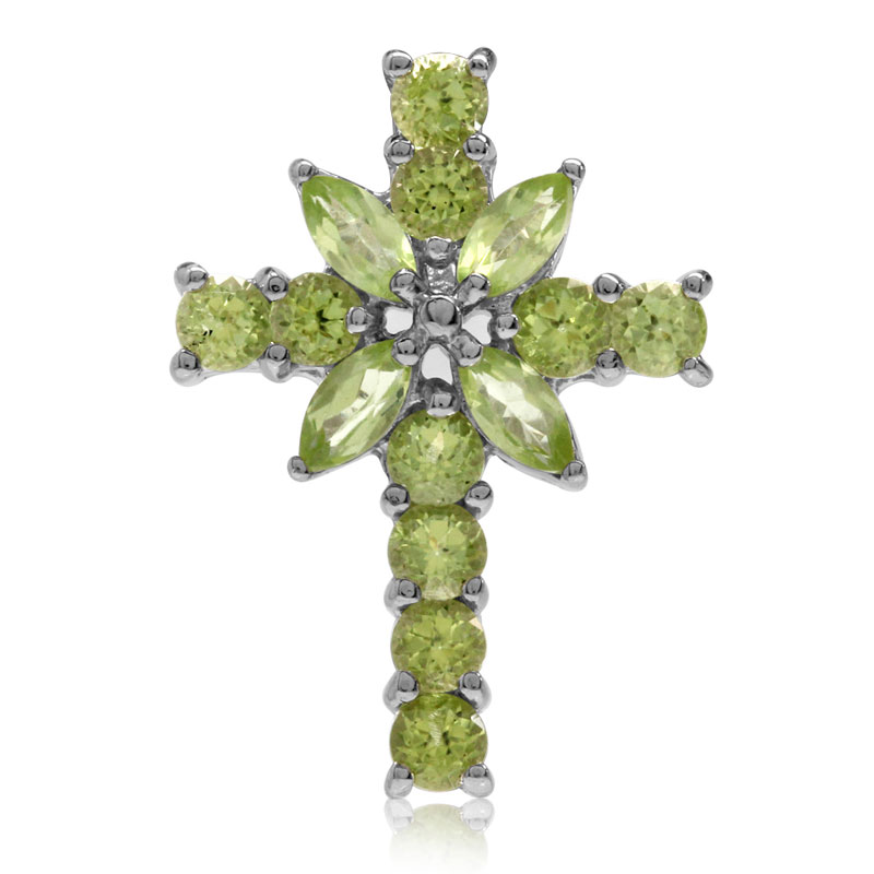 Sølvkors med Peridot - 19mm - Uden kæde