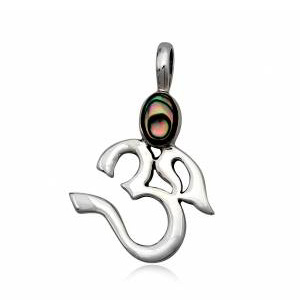 Aum Vedhæng Med Abalone - 32mm - U/kæde