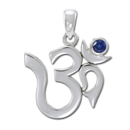 Aum Vedhæng Med Safir - 26mm - U/kæde