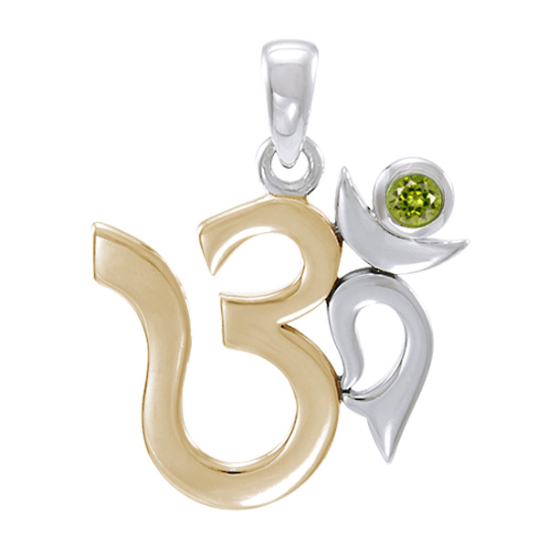 Aum Vedhæng Med Peridot - 26mm - U/kæde