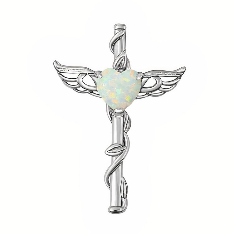 Caduceus Vedhæng Med Opal Hjerte - 31mm - U/kæde