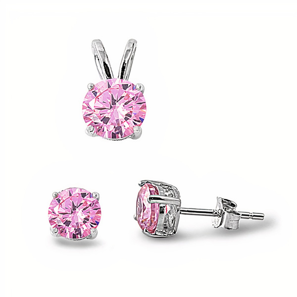 Smykkesæt Med Pink Zirkonia - U/kæde