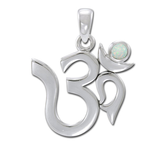 Aum Vedhæng Med Opal - 26mm - U/kæde