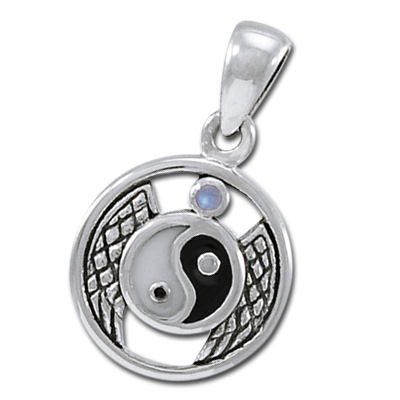 Yin Yang Vedhæng Med Månesten - U/kæde