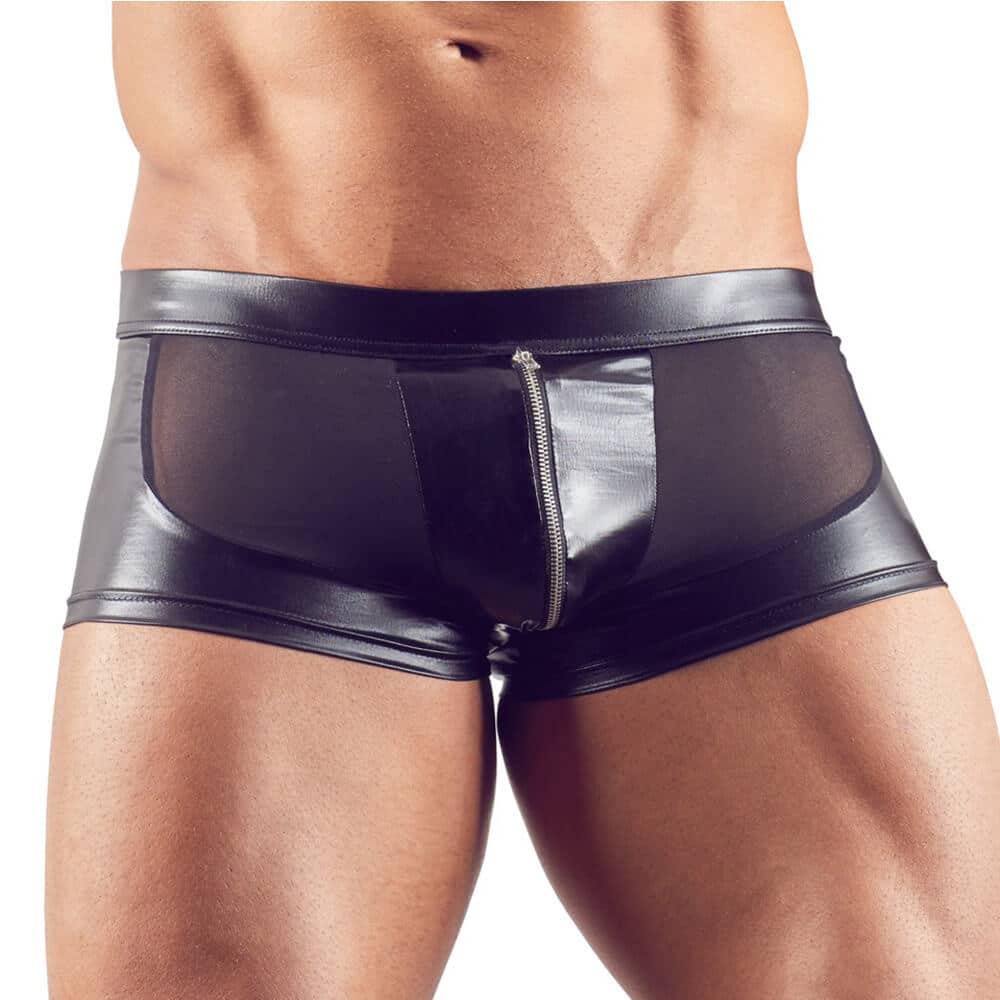 Svenjoyment Wetlook Boksershorts Med Lynlås Sort - S