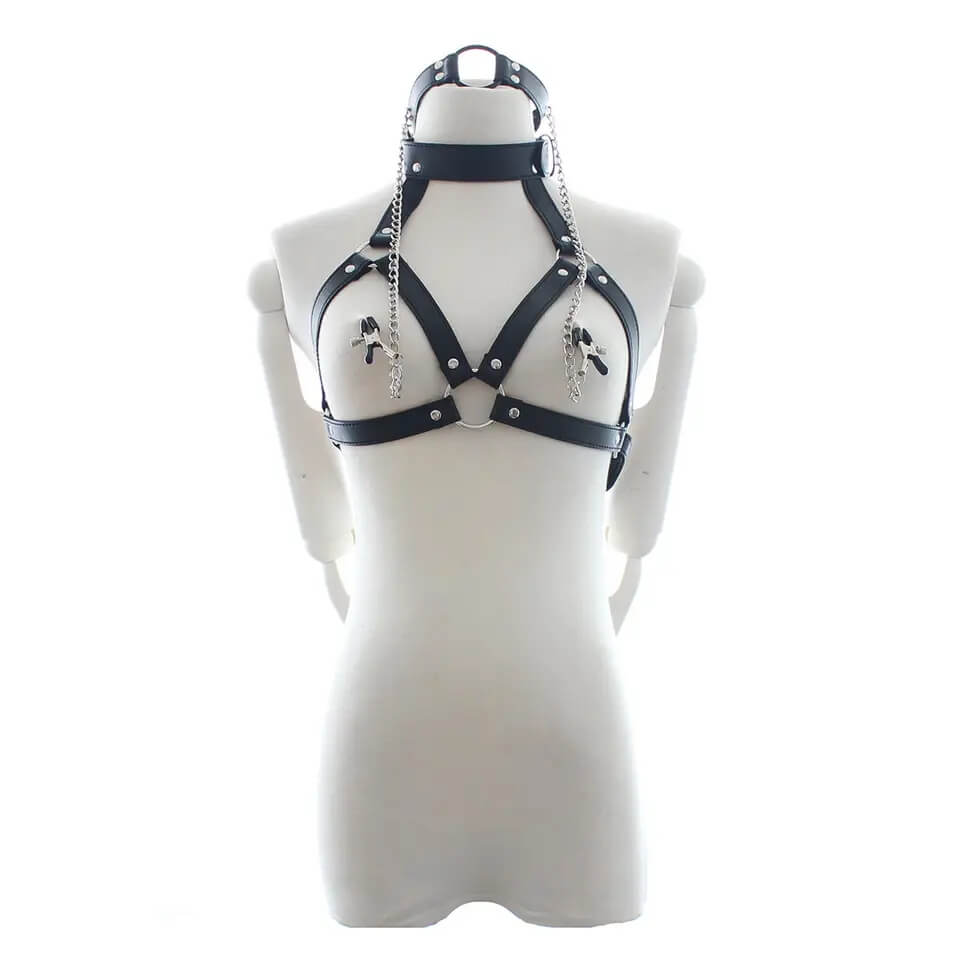 Bound Harness Top Med Brystklemmer Og Gag