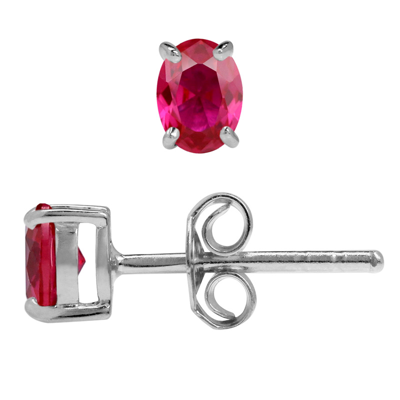 ørestikker Med Rubin - 5x4mm - Pr Par