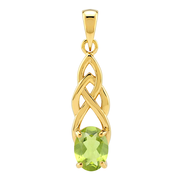 Keltisk Vedhæng Med Peridot - 30mm - U/kæde - Forgyldt