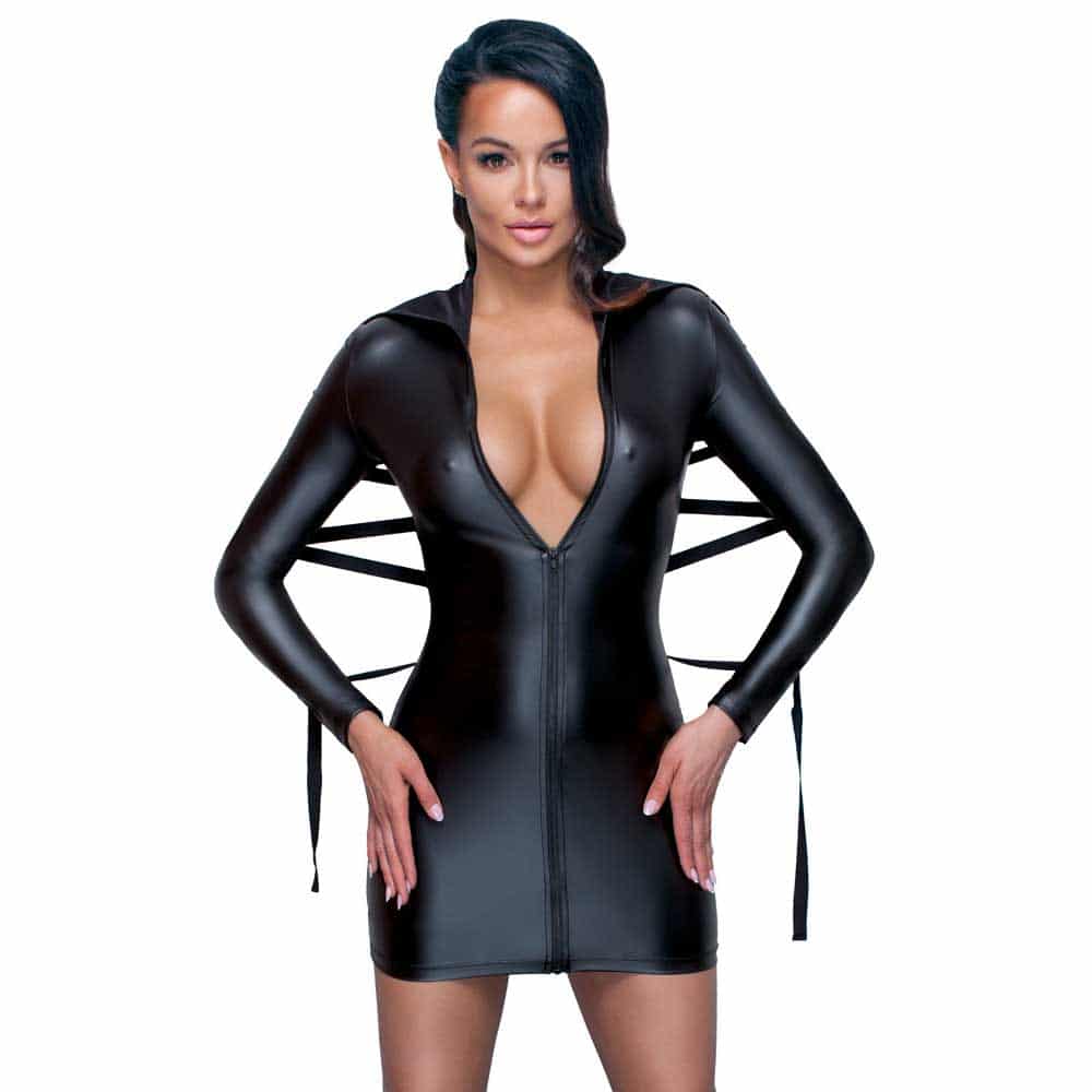 Cottelli Bondage Wet-look Kjole Med Krave - S