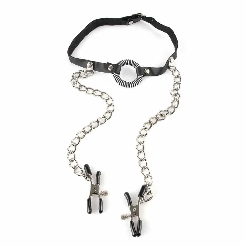 Fetish Fantasy O-ring Gag Med Brystklemmer