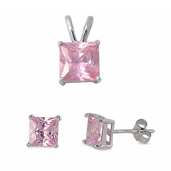 Smykkesæt Med Pink Zirkonia - U/kæde