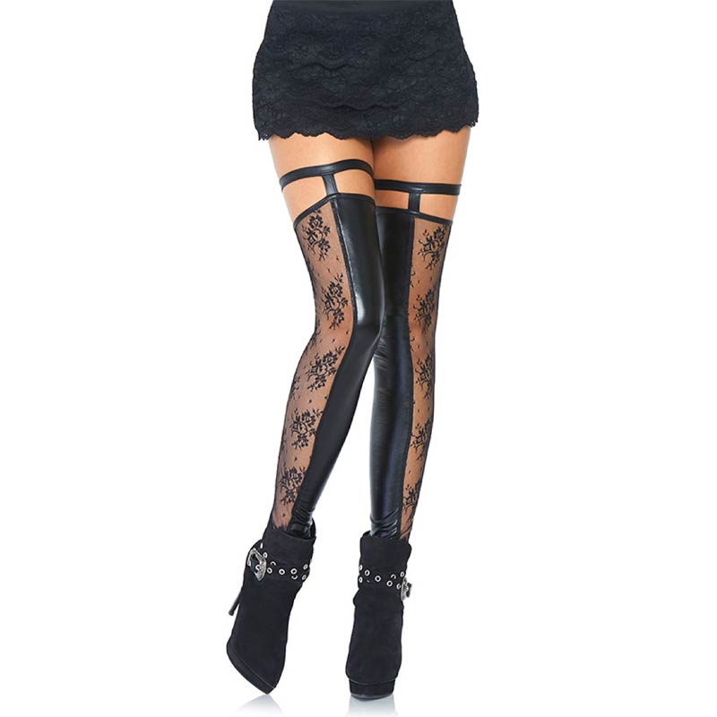 Leg Avenue Aria Strømper Wetlook Sort - S/m