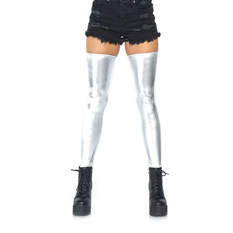 Leg Avenue Izzy Wetlook Selvsiddende Strømper - S/m - Sølv