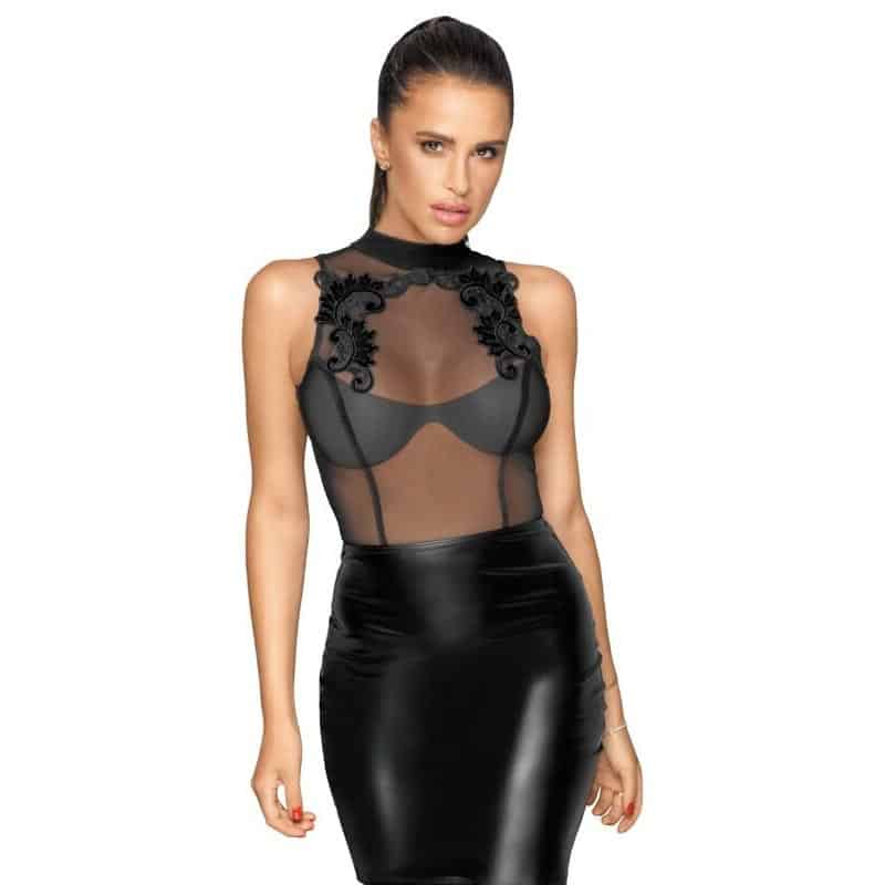 Noir Handmade Ivette Wetlook Og Nylon Pencil Kjole Sort - S