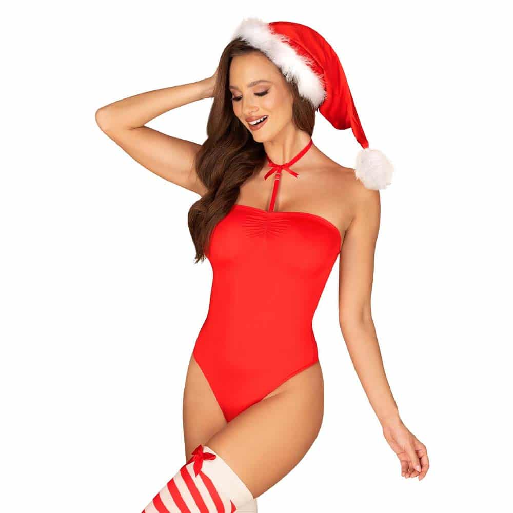 Obsessive Kissmas Bodystocking Sæt Rød - S/m