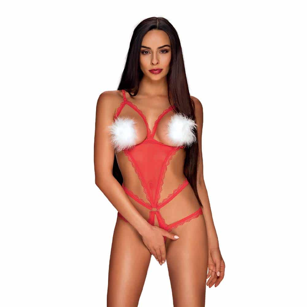 Obsessive Merrynel Bundløs Bodystocking Rød - S/m