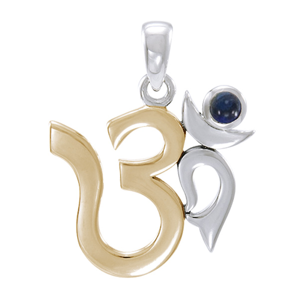 Aum Vedhæng Med Safir - 26mm - U/kæde