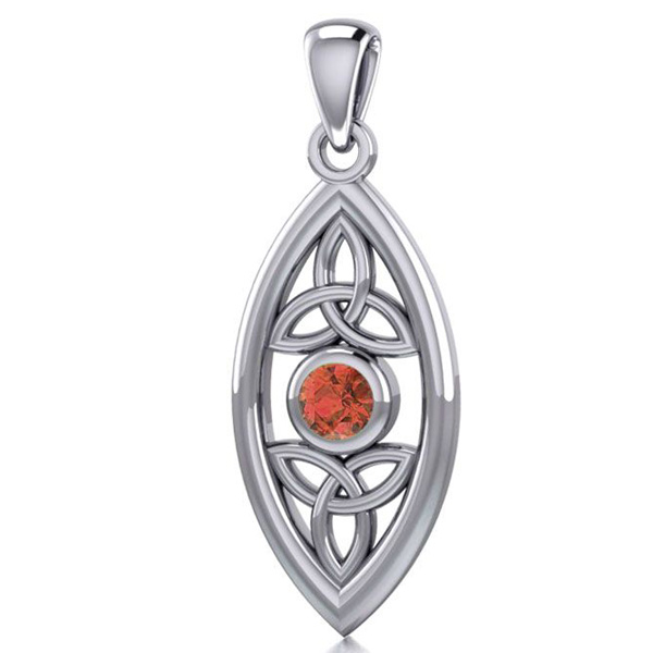 Vedhæng Med Triquetra - Treenighedssymbolet Og Rød Granat - 32mm - U/kæde