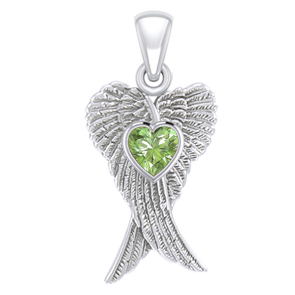 Vedhæng Englevinger - Med Peridot Hjerte - 26mm - U/kæde
