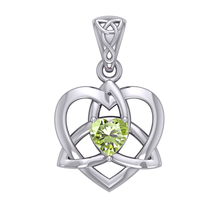 Vedhæng Keltisk Hjerte / Treenighedssymbolet Med Peridot - 26mm - U/kæde