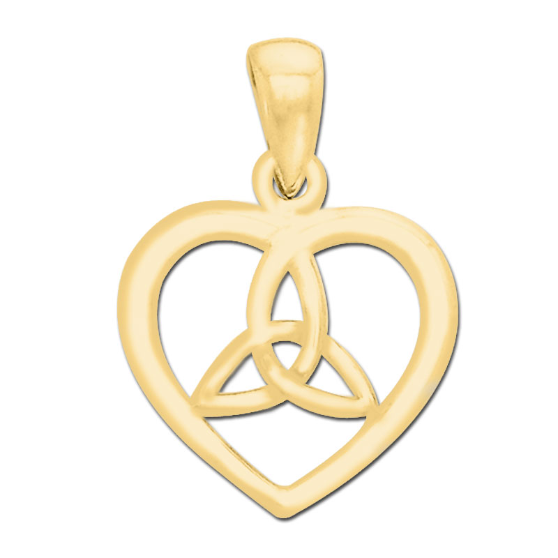 Vedhæng Hjerte Med Triquetra - Treenighedssymbolet - 22mm - U/kæde - Forgyldt - 14 Karat Guld