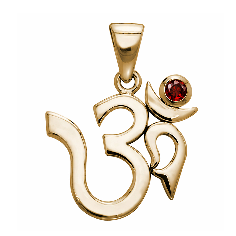 Aum Vedhæng Med Rød Granat - 26mm - U/kæde