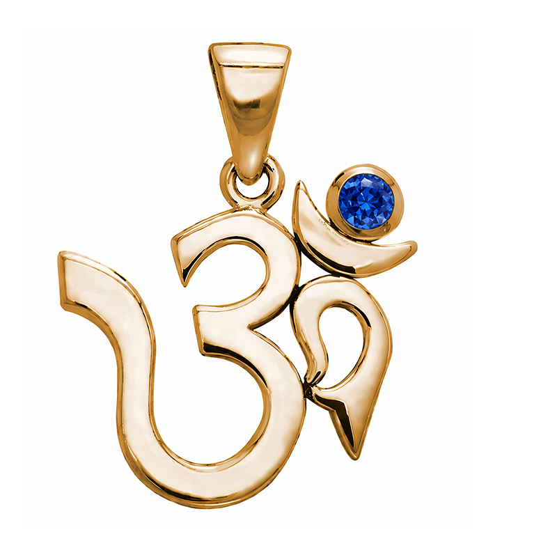 Aum Vedhæng Med Safir - 26mm - U/kæde