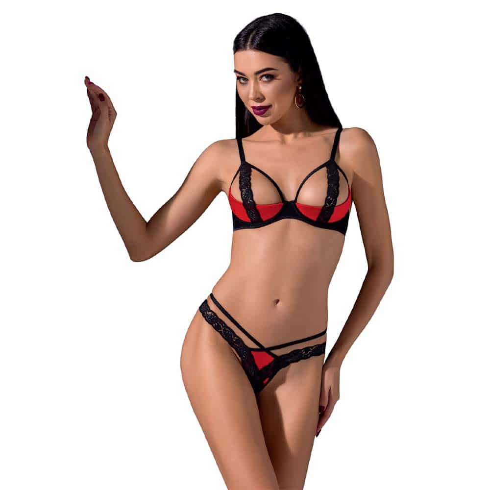 Passion Femmina Bh-sæt Rød Og Sort - Xxl/xxxl