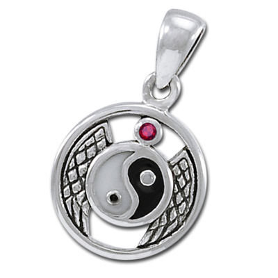 Yin Yang Vedhæng Med Rubin - U/kæde
