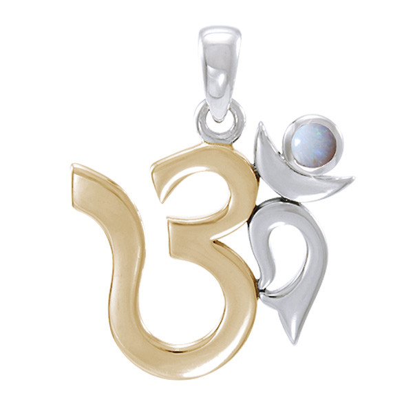 Aum Vedhæng Med Opal - 26mm - U/kæde