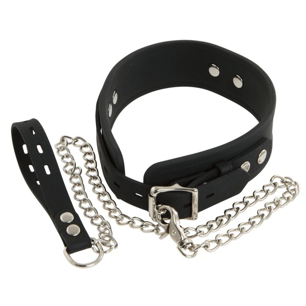 Bad Kitty Silicone Collar With Leash  - Silikone Halsbånd Med Line