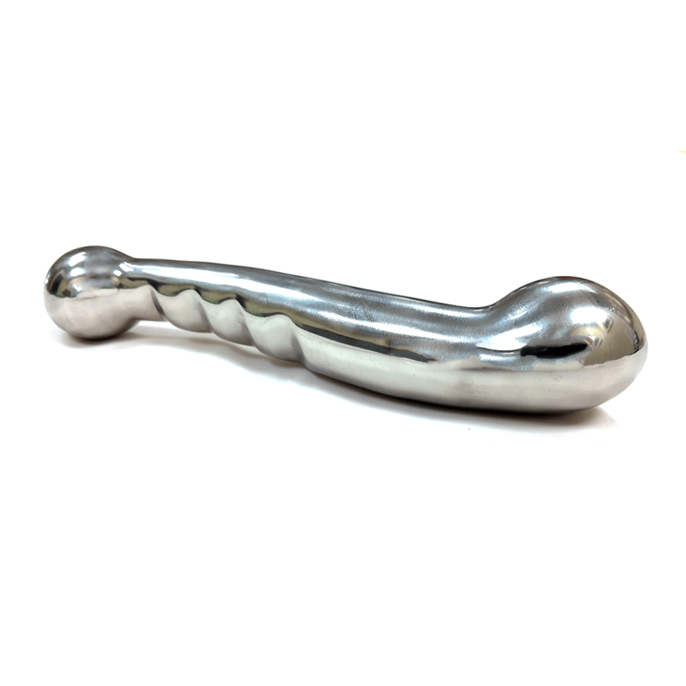 Dildo I Kirurgisk Rustfrit Stål Med Rillet Side  -  18 Cm