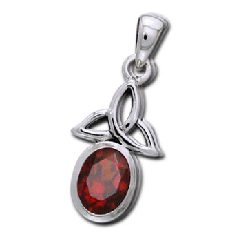 Vedhæng Med Triquetra - Treenighedssymbolet Og Rød Granat - 24mm - U/kæde