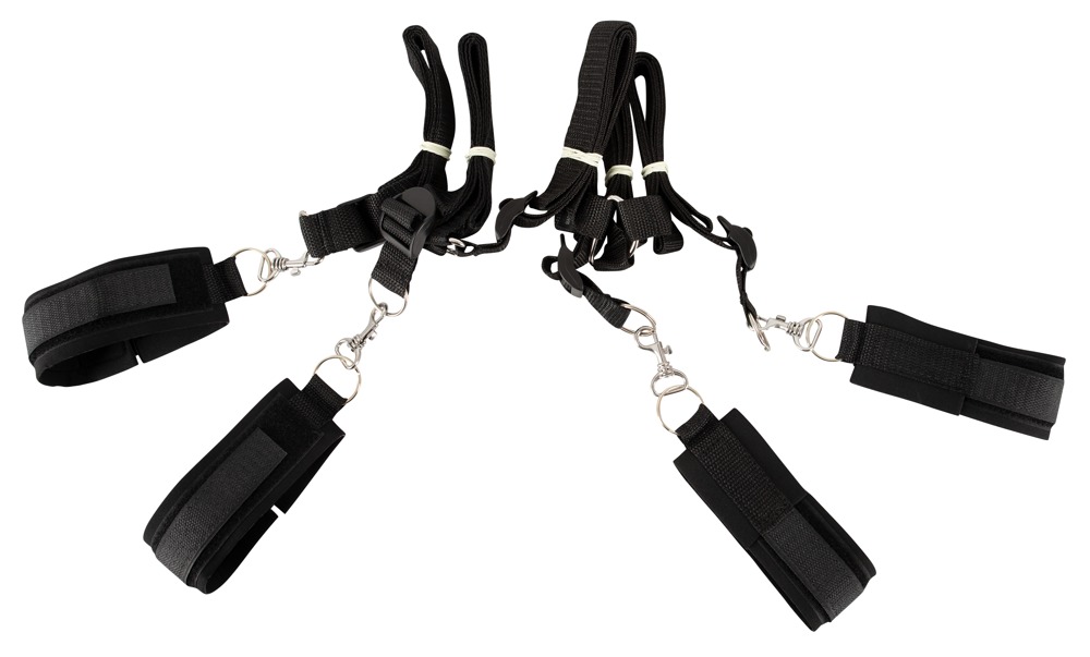 Bed Bindings Restraint Kit  -  Justerbart Bondagesæt Til Seng Med Håndjern, Fodmanchetter Og øjenbind