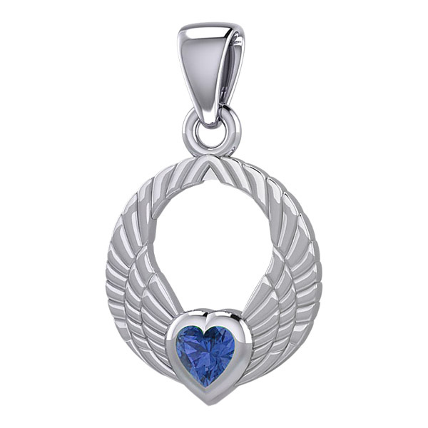 Vedhæng Englevinger - Med Safir Hjerte - 23mm - U/kæde